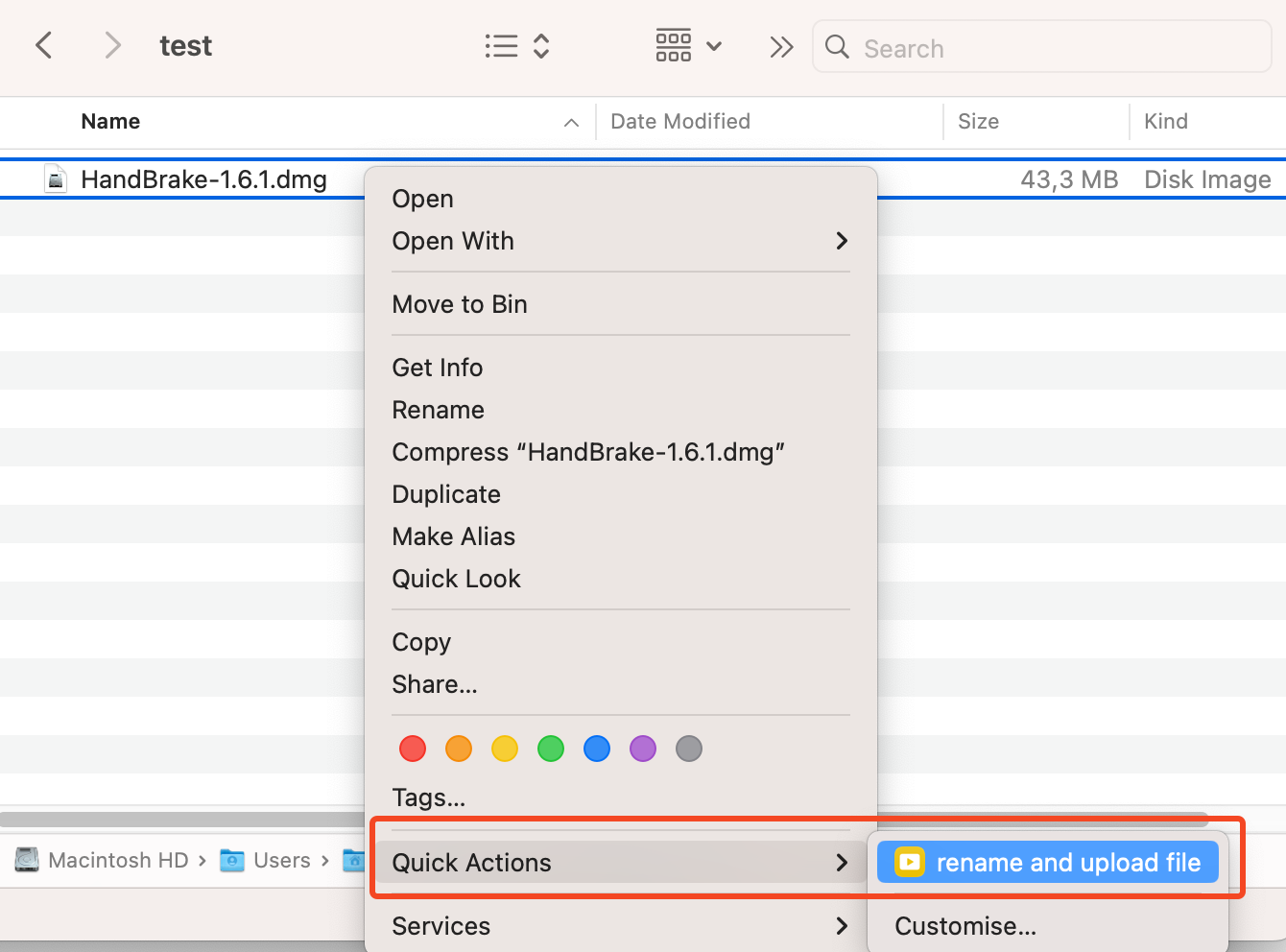 Shortcuts context menu