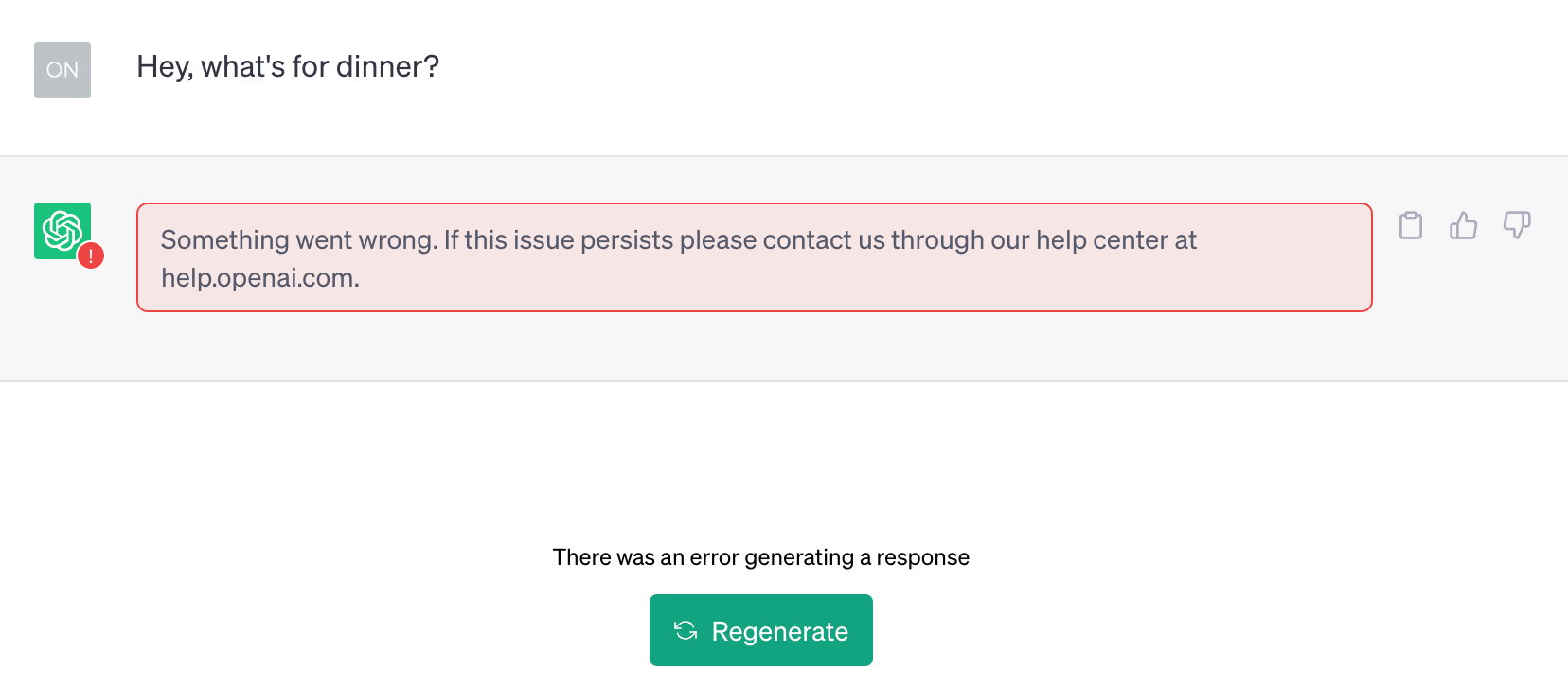 Something went wrong. If the issue persists please contact us through our help center at help.openai.com.